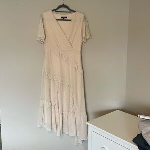 Lulus Next To You Cream Swiss Dot Ruffled Midi Dress